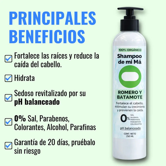 Shampoo de mi Má de Romero y Batamote | Fuerza y Brillo para Tu Cabello (250 ml)