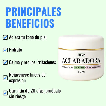 Crema Facial Aclaradora de Aloe Vera + Ácido Hialurónico Hidratante de Mi Má (110 ml)