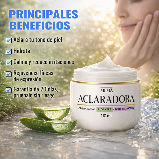 Crema Facial Aclaradora de Aloe Vera + Ácido Hialurónico Hidratante de Mi Má (110 ml)