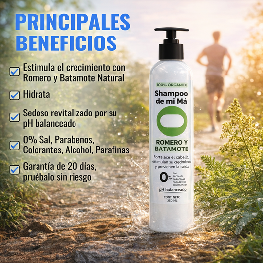 Shampoo de mi Má de Romero y Batamote | Fuerza y Brillo para Tu Cabello (250 ml)